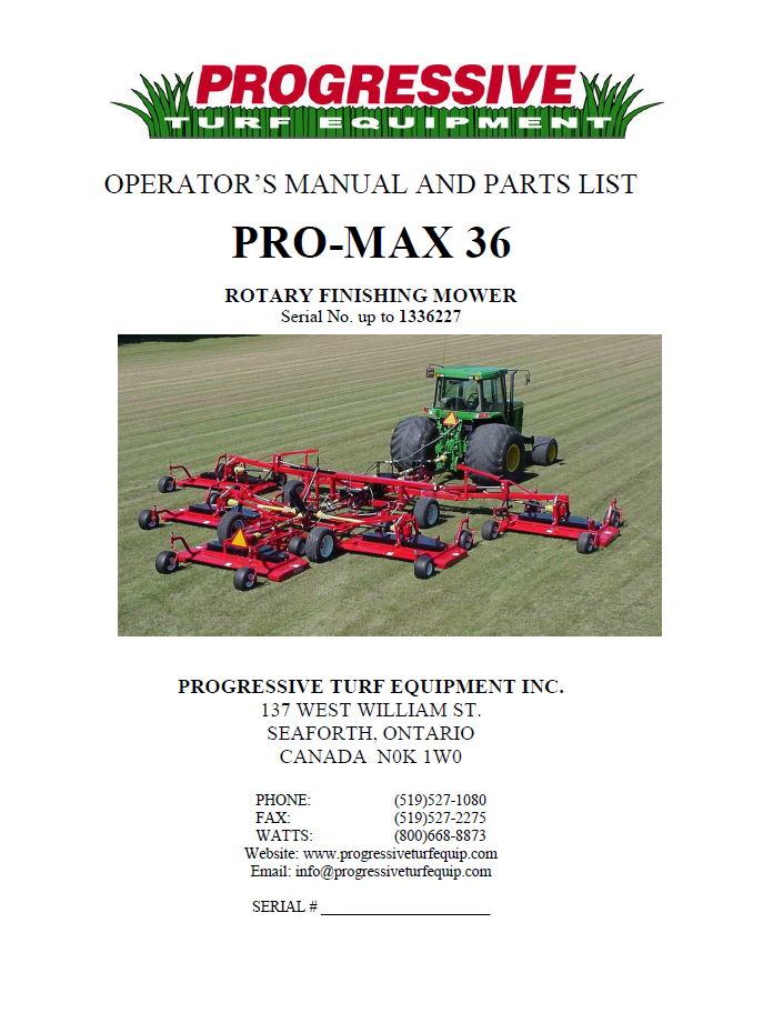 Pro-Max 36 Operator’s/Parts ManualUp To Serial #1336227