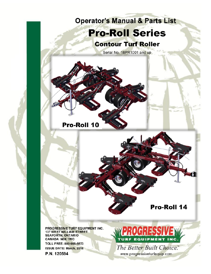 Pro-Roll Operator’s/Parts Manual – Serial #18PR1001