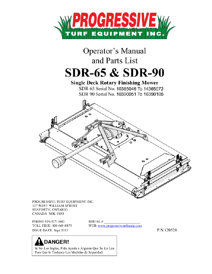 SDR-65 Operator’s/Parts Manual – Serial #10365046 to #14365072