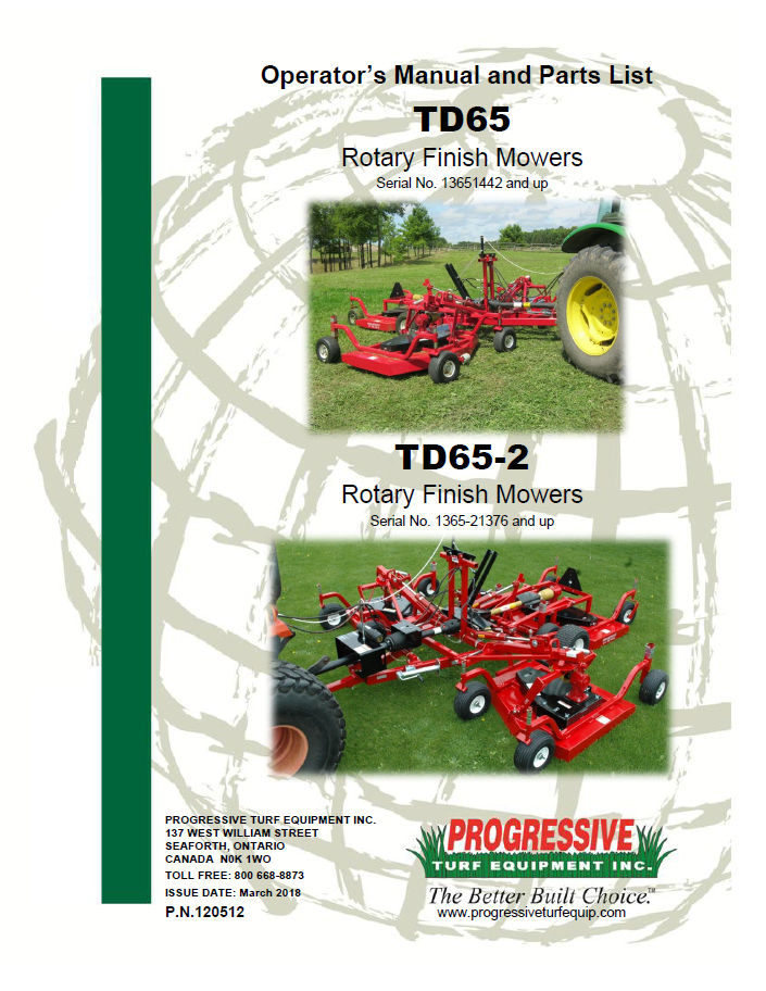 Operator s and Parts Manuals Progressive Turf Equipment