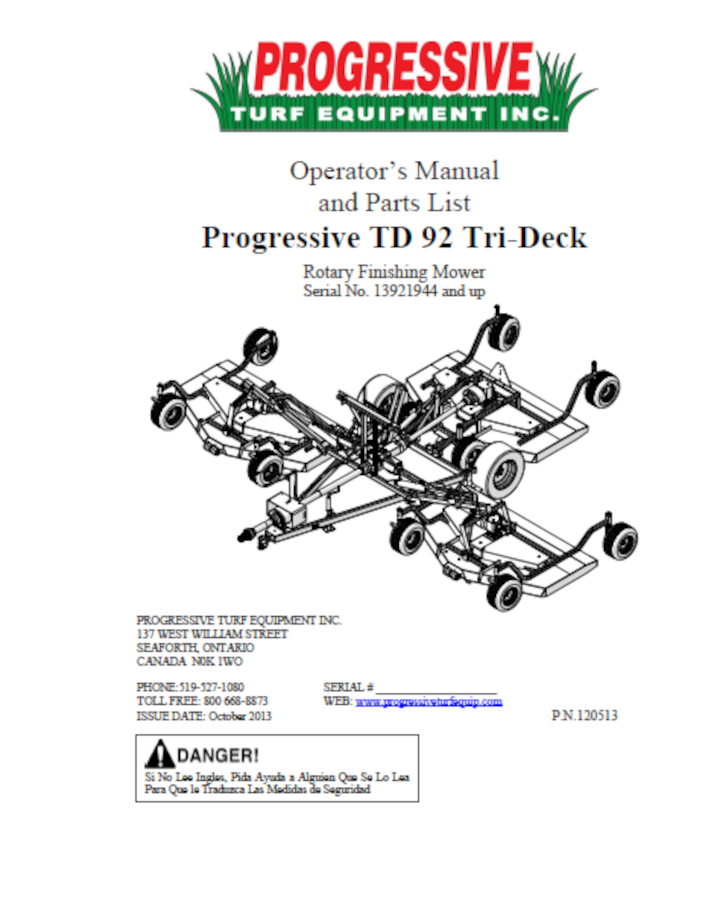 TD92 Operator’s/Parts Manual – Serial #13921944 to #16922073