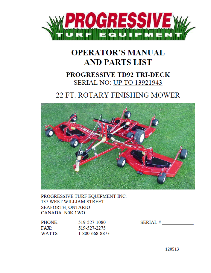 TD92 Operator’s/Parts Manual – Up To Serial #13921943