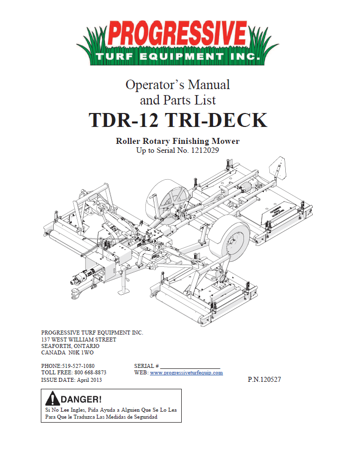 TDR-12 Operator’s/Parts Manual – Up to Serial #1212029