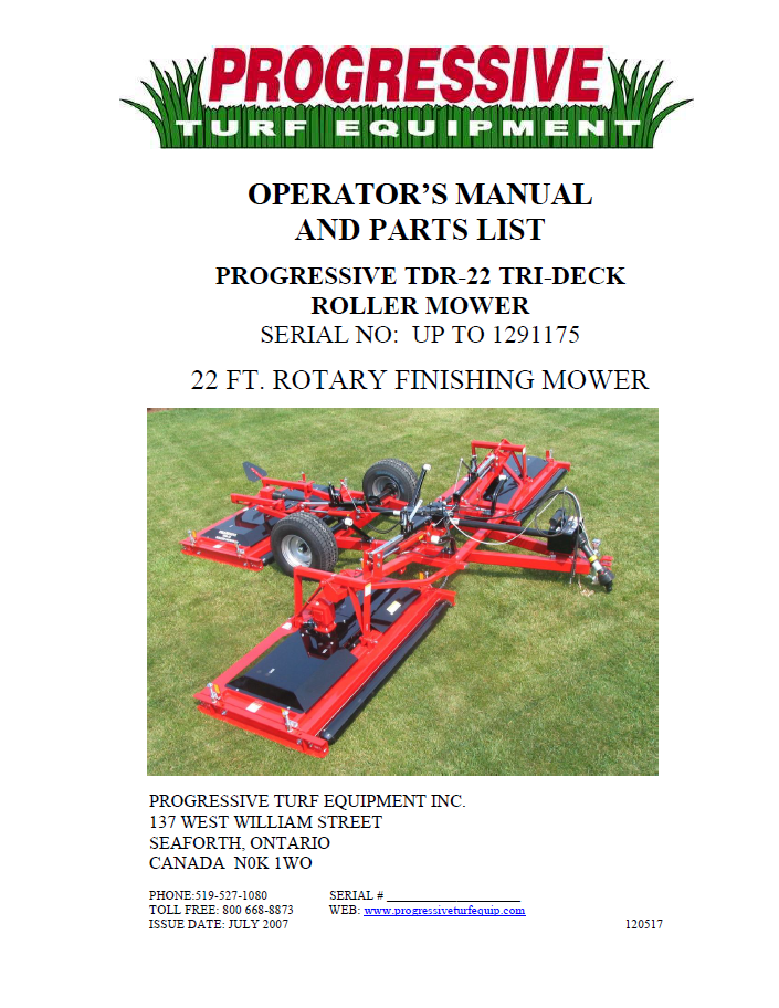 TDR-22 Operator’s/Parts Manual – Up To Serial #1291175