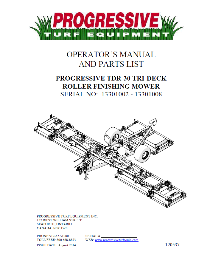 TDR-30 Operator’s/Parts Manual – Serial #13301002 To 13301008