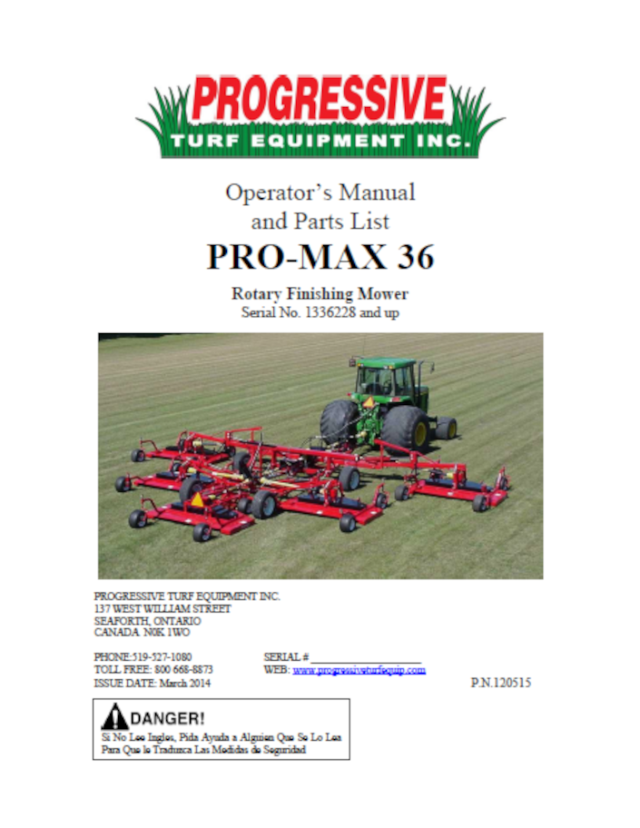 Pro-Max 36 Operator’s/Parts Manual – Serial #1336228 to #1636254
