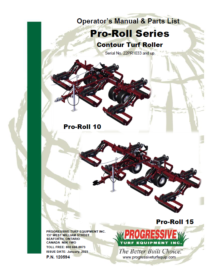 Pro-Roll Operator’s/Parts Manual – Serial #23PR1033 to Current