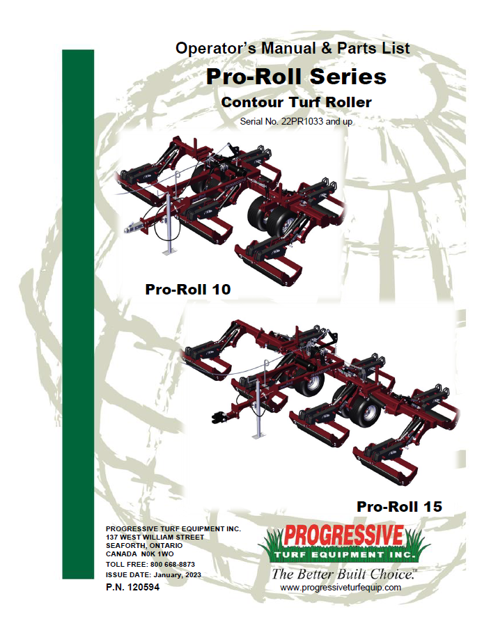 Pro-Roll Operator’s/Parts ManualSerial #23PR1033 to Current